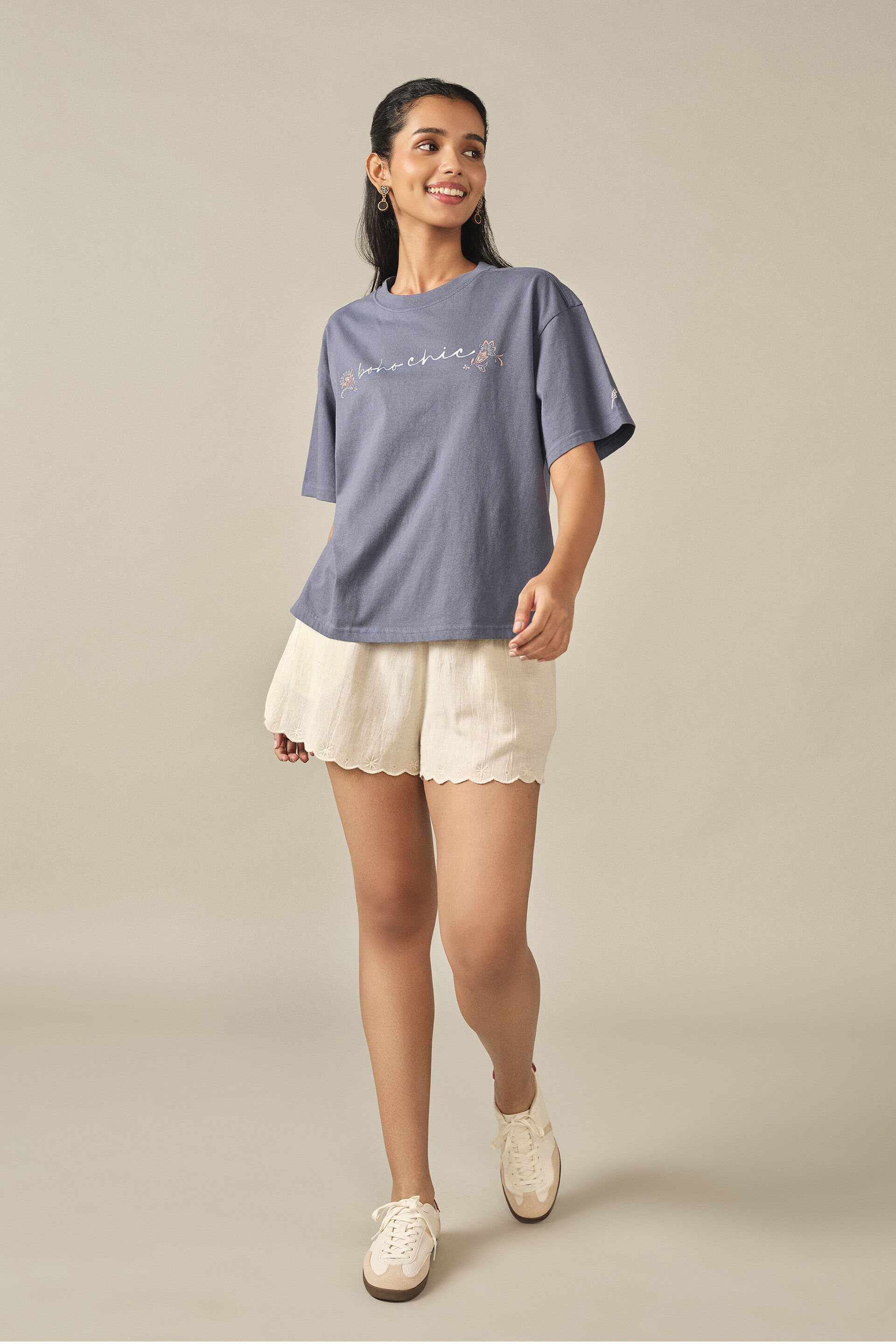 Printed Cotton T-shirt in Blue, Blue, image 4